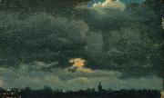 unknow artist Stormy Sky over Landscape with Distant Church France oil painting artist